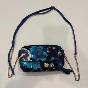 Vera Bradley Navy Floral Crossbody with Teal and Yellow Accents 3 Compartments